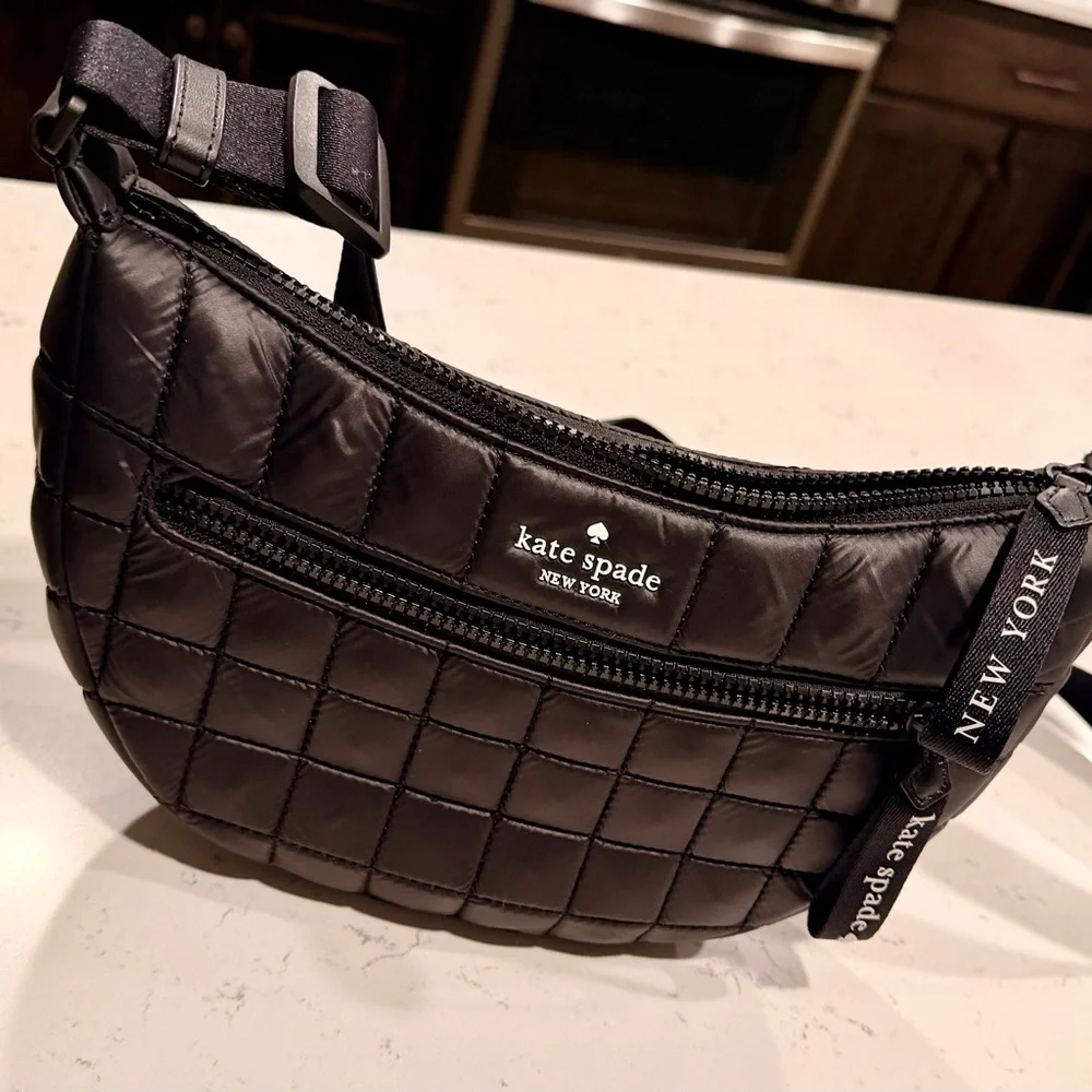 kate spade Black Quilted Crossbody Belt Bag with Zipper Detail - Picture 1 of 3